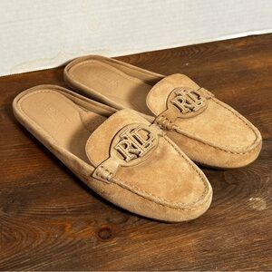 Lauren Ralph Lauren Barnsbury Pebbled Leather Backless Mules Flats Size 7.5